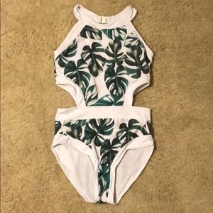 Palm print one piece swimsuit